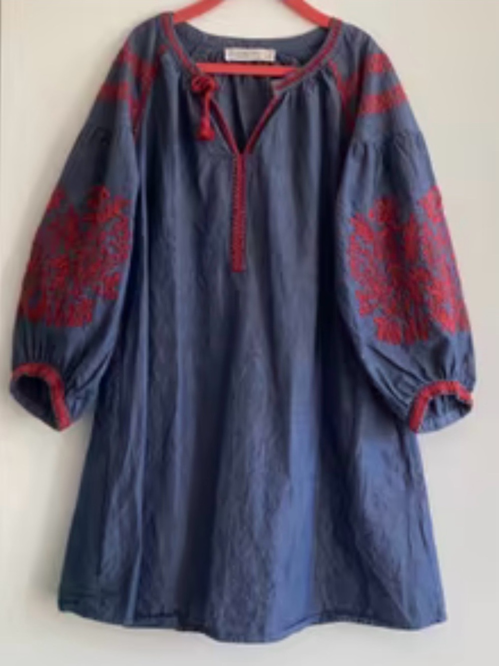 Zara Navy Dress with Red Embroidered Sleeves